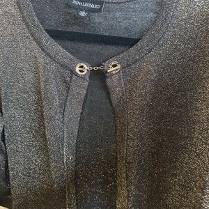 Nina Leonard Shimmering Silver Cardigan